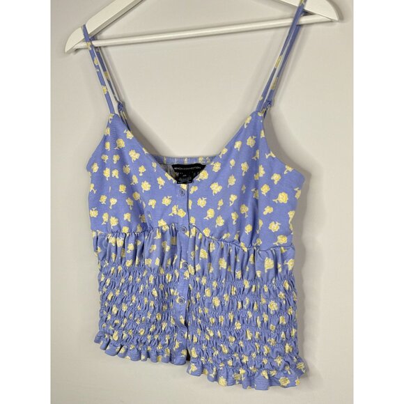 French Connection Top Womens XL Shirt Blue Yellow Floral Smocked Casual Summer - Picture 5 of 15
